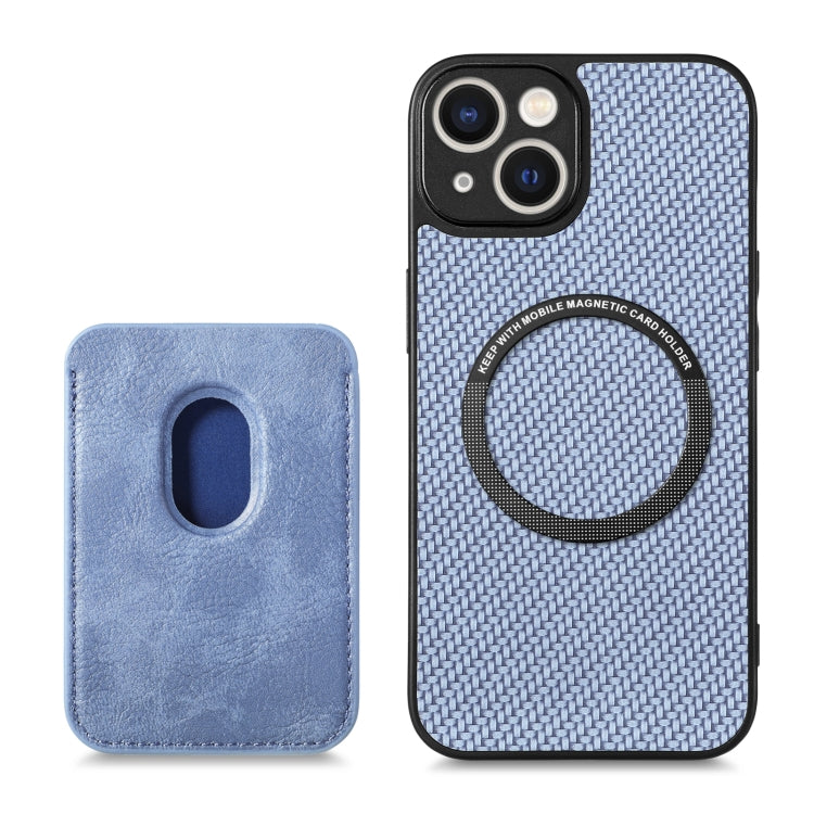 For iPhone 13 mini Carbon Fiber Leather Card Magsafe Magnetic Phone Case(Blue) - iPhone 13 mini Cases by buy2fix | Online Shopping UK | buy2fix