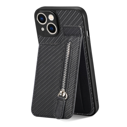 For iPhone 13 mini Carbon Fiber Vertical Flip Zipper Phone Case(Black) by buy2fix
