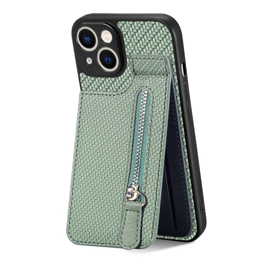 For iPhone 13 mini Carbon Fiber Vertical Flip Zipper Phone Case(Green) by buy2fix