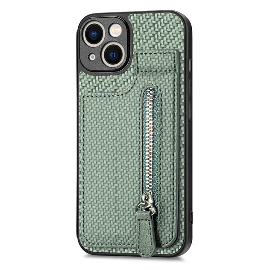 For iPhone 13 mini Carbon Fiber Vertical Flip Zipper Phone Case(Green) by buy2fix