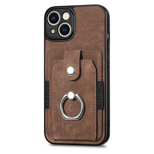 For iPhone 13 Retro Skin-feel Ring Card Wallet Phone Case(Brown) by buy2fix
