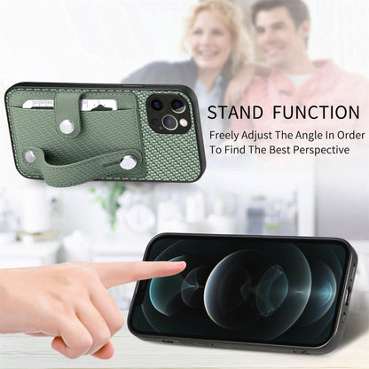 For iPhone 12 Pro Max Wristband Kickstand Card Wallet Back Cover Phone Case with Tool Knife(Black) by buy2fix