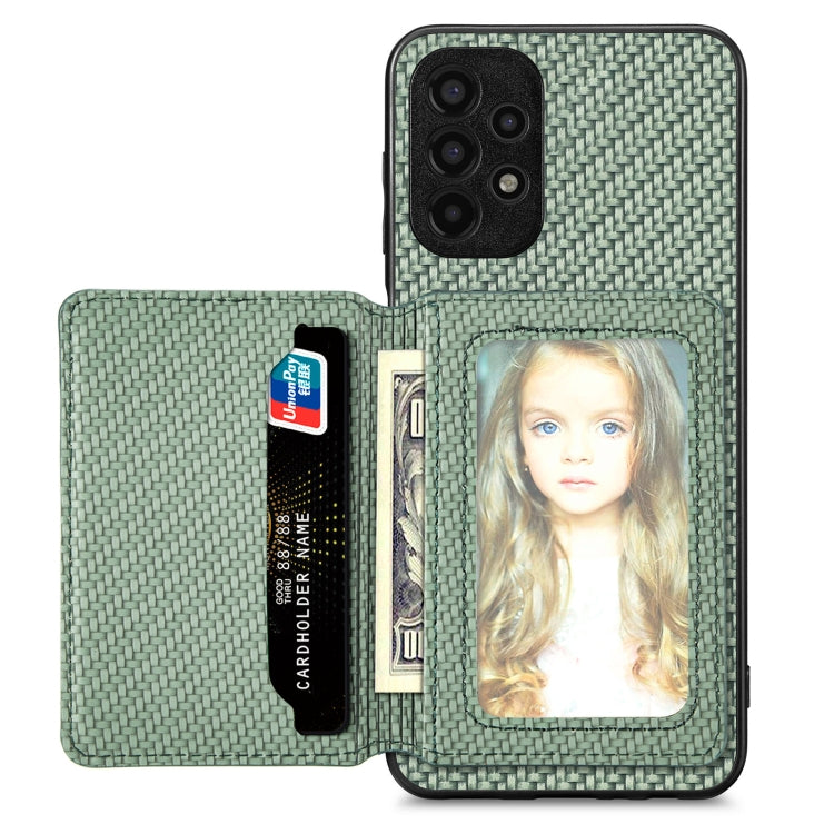 For Samsung Galaxy A13 4G Carbon Fiber Magnetic Card Wallet Bag Phone Case(Green) by buy2fix