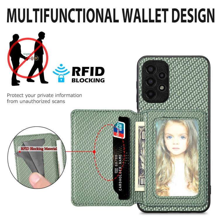 For Samsung Galaxy A13 4G Carbon Fiber Magnetic Card Wallet Bag Phone Case(Green) by buy2fix