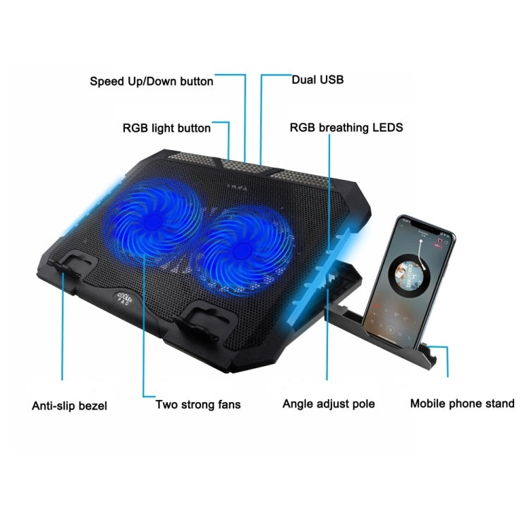 S900 Dual USB Ports Adjustable Height RGB Laptop Cooling Pad Stand -  by buy2fix | Online Shopping UK | buy2fix