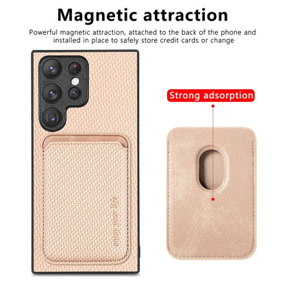 For Samsung Galaxy S22 5G Carbon Fiber Leather Card Magsafe Magnetic Phone Case(Khaki) - Galaxy S22 5G Cases by buy2fix | Online Shopping UK | buy2fix