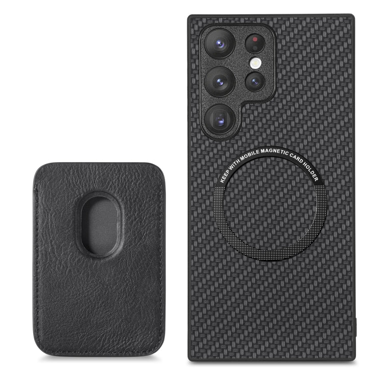 For Samsung Galaxy S22+ 5G Carbon Fiber Leather Card Magsafe Magnetic Phone Case(Black) - Galaxy S23+ 5G Cases by buy2fix | Online Shopping UK | buy2fix