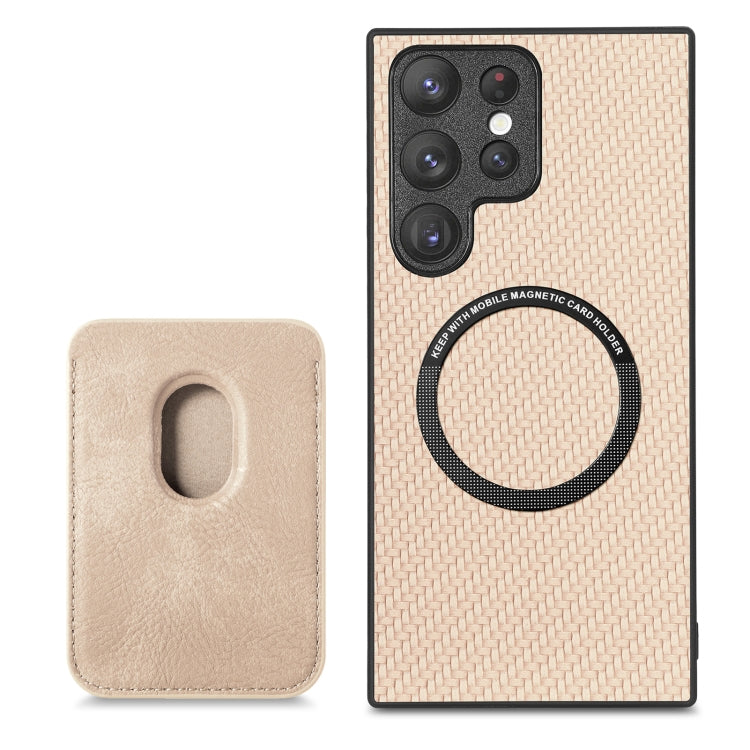 For Samsung Galaxy S22+ 5G Carbon Fiber Leather Card Magsafe Magnetic Phone Case(Khaki) - Galaxy S23+ 5G Cases by buy2fix | Online Shopping UK | buy2fix