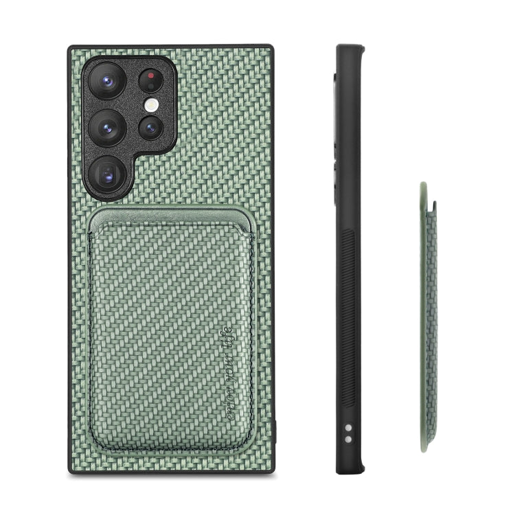 For Samsung Galaxy S22 Ultra 5G Carbon Fiber Leather Card Magsafe Magnetic Phone Case(Green) - Galaxy S22 Ultra 5G Cases by buy2fix | Online Shopping UK | buy2fix