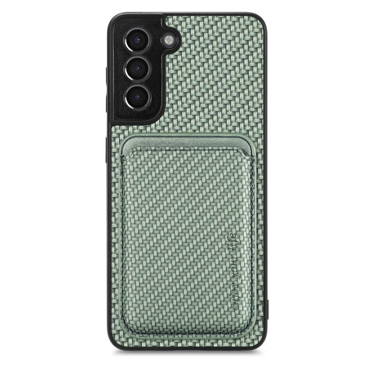 For Samsung Galaxy S21 5G Carbon Fiber Leather Card Magsafe Magnetic Phone Case(Green) - Galaxy S21 5G Cases by buy2fix | Online Shopping UK | buy2fix