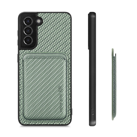 For Samsung Galaxy S21 5G Carbon Fiber Leather Card Magsafe Magnetic Phone Case(Green) by buy2fix