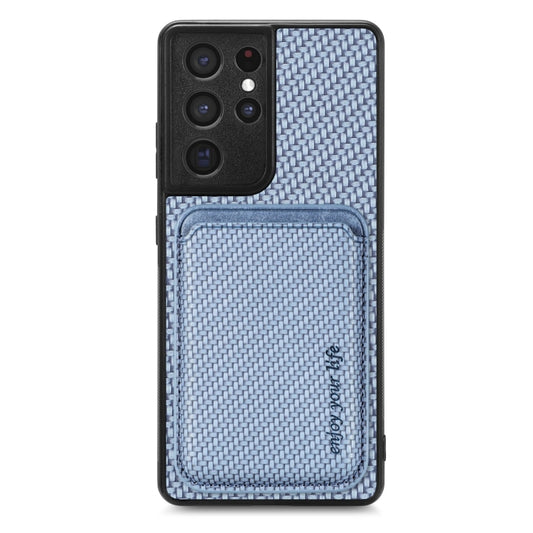 For Samsung Galaxy S21 Ultra 5G Carbon Fiber Leather Card Magsafe Magnetic Phone Case(Blue) - Galaxy S21 Ultra 5G Cases by buy2fix | Online Shopping UK | buy2fix