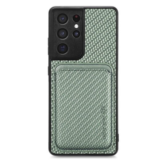 For Samsung Galaxy S21 Ultra 5G Carbon Fiber Leather Card Magsafe Magnetic Phone Case(Green) - Galaxy S21 Ultra 5G Cases by buy2fix | Online Shopping UK | buy2fix