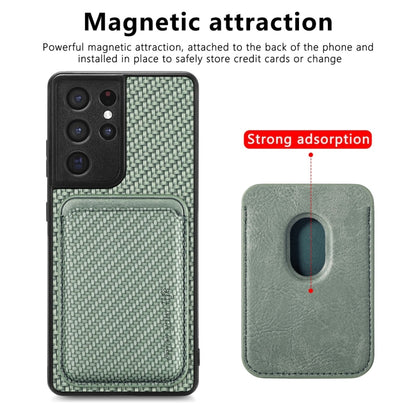 For Samsung Galaxy S21 Ultra 5G Carbon Fiber Leather Card Magsafe Magnetic Phone Case(Green) - Galaxy S21 Ultra 5G Cases by buy2fix | Online Shopping UK | buy2fix