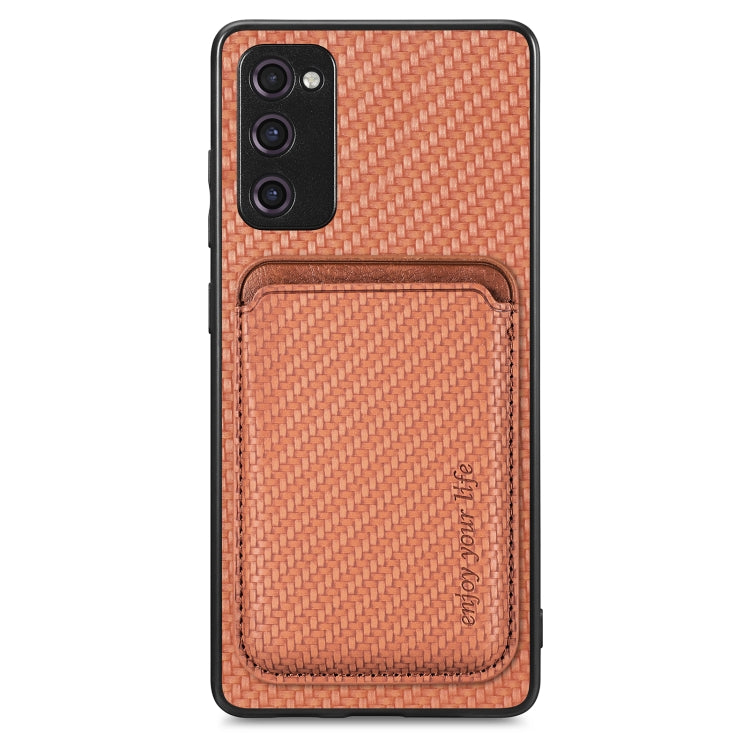 For Samsung Galaxy S21 FE 5G Carbon Fiber Leather Card Magsafe Magnetic Phone Case(Brown) by buy2fix