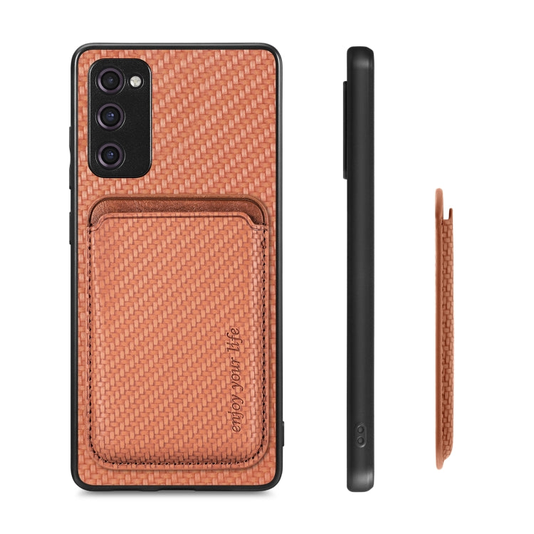 For Samsung Galaxy S21 FE 5G Carbon Fiber Leather Card Magsafe Magnetic Phone Case(Brown) by buy2fix