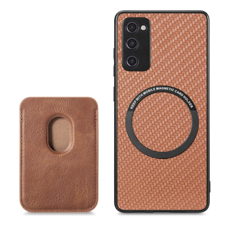 For Samsung Galaxy S21 FE 5G Carbon Fiber Leather Card Magsafe Magnetic Phone Case(Brown) by buy2fix