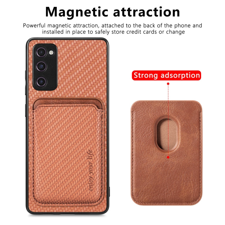 For Samsung Galaxy S21 FE 5G Carbon Fiber Leather Card Magsafe Magnetic Phone Case(Brown) by buy2fix