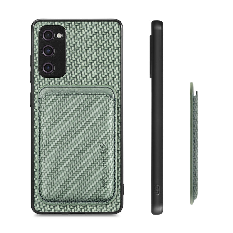 For Samsung Galaxy S21 FE 5G Carbon Fiber Leather Card Magsafe Magnetic Phone Case(Green) by buy2fix