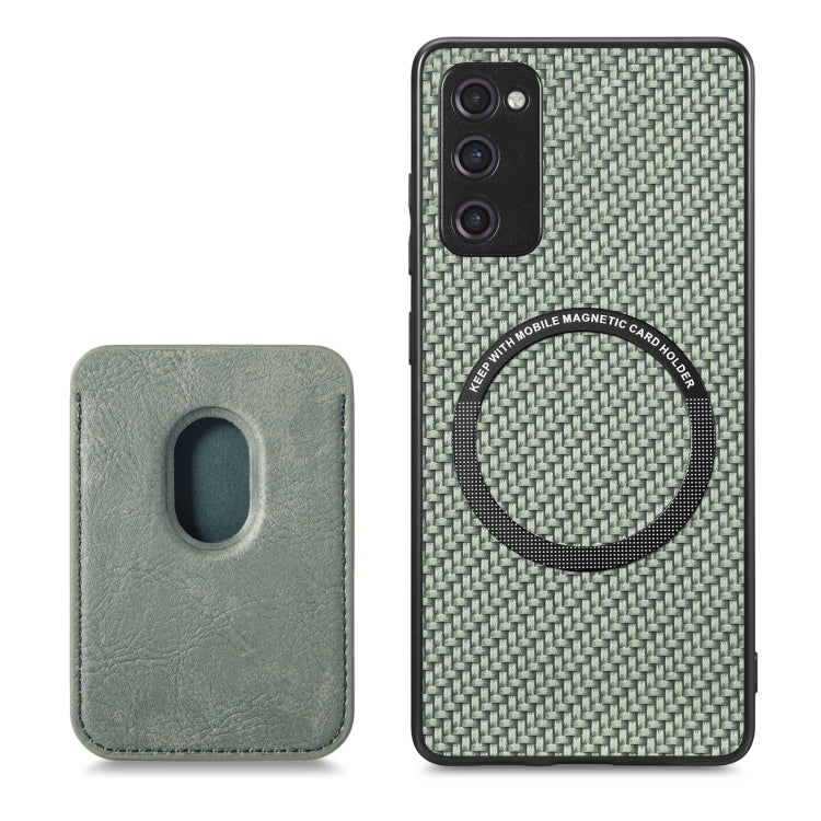 For Samsung Galaxy S21 FE 5G Carbon Fiber Leather Card Magsafe Magnetic Phone Case(Green) by buy2fix