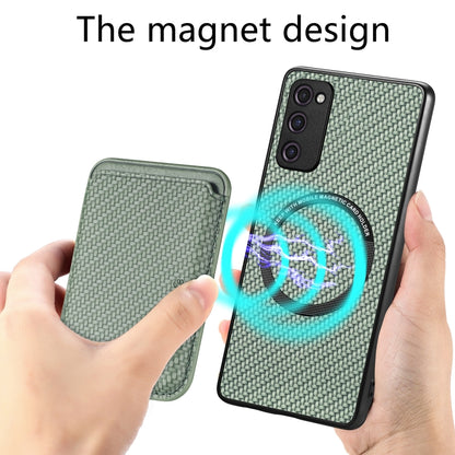 For Samsung Galaxy S21 FE 5G Carbon Fiber Leather Card Magsafe Magnetic Phone Case(Green) by buy2fix