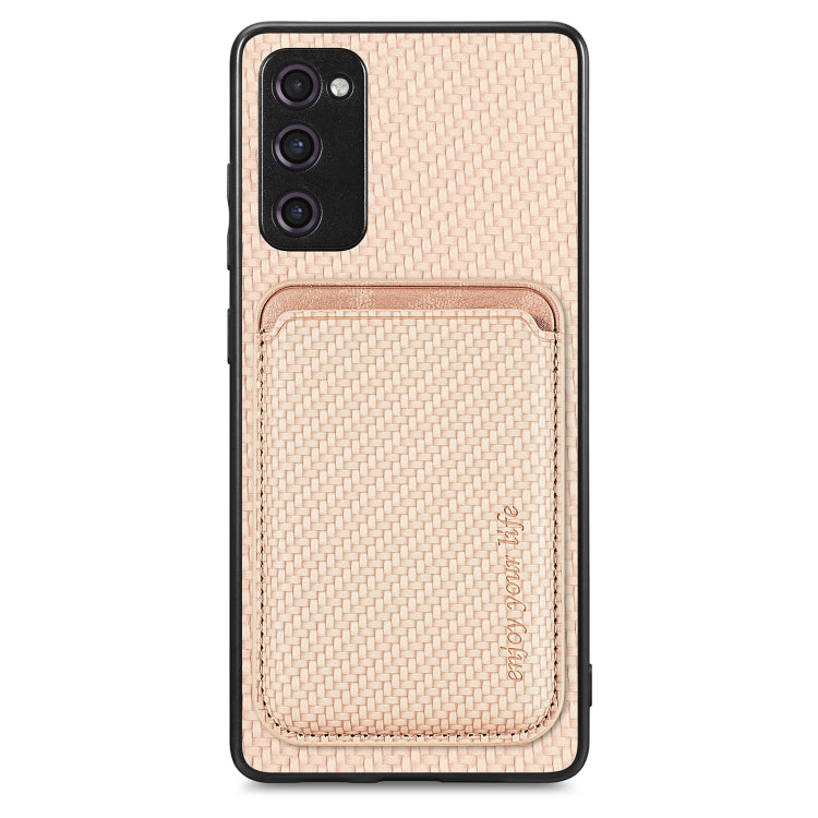 For Samsung Galaxy S21 FE 5G Carbon Fiber Leather Card Magsafe Magnetic Phone Case(Khaki) by buy2fix