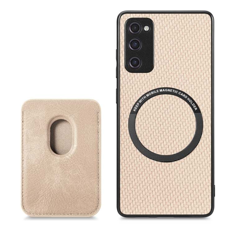 For Samsung Galaxy S21 FE 5G Carbon Fiber Leather Card Magsafe Magnetic Phone Case(Khaki) by buy2fix