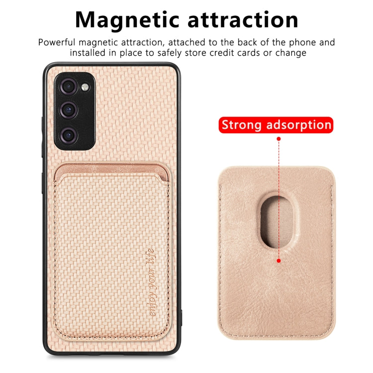 For Samsung Galaxy S21 FE 5G Carbon Fiber Leather Card Magsafe Magnetic Phone Case(Khaki) by buy2fix
