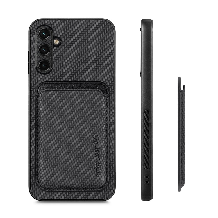 For Samsung Galaxy A14 5G Carbon Fiber Leather Card Magsafe Magnetic Phone Case(Black) by buy2fix