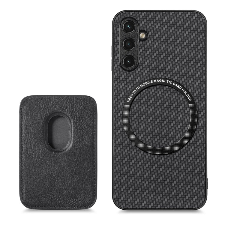 For Samsung Galaxy A14 5G Carbon Fiber Leather Card Magsafe Magnetic Phone Case(Black) by buy2fix