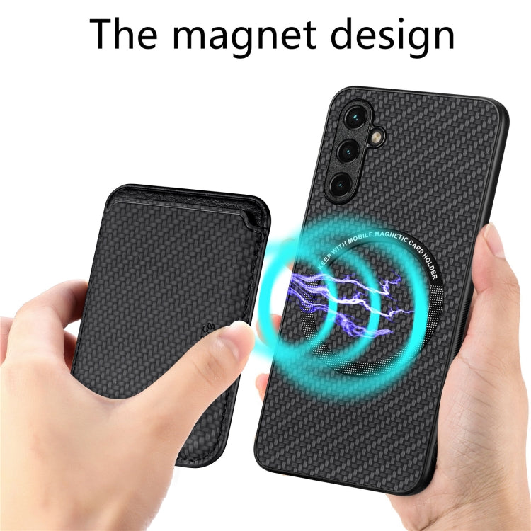 For Samsung Galaxy A14 5G Carbon Fiber Leather Card Magsafe Magnetic Phone Case(Black) by buy2fix