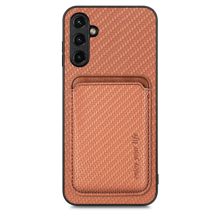 For Samsung Galaxy A14 5G Carbon Fiber Leather Card Magsafe Magnetic Phone Case(Brown) by buy2fix