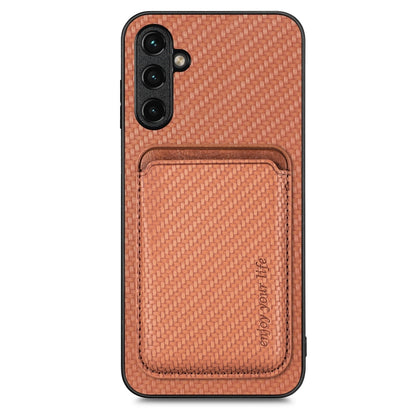 For Samsung Galaxy A14 5G Carbon Fiber Leather Card Magsafe Magnetic Phone Case(Brown) by buy2fix