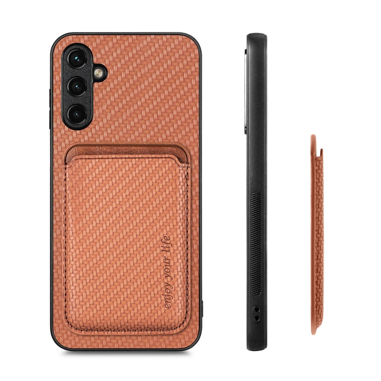 For Samsung Galaxy A14 5G Carbon Fiber Leather Card Magsafe Magnetic Phone Case(Brown) by buy2fix