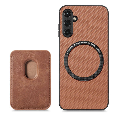 For Samsung Galaxy A14 5G Carbon Fiber Leather Card Magsafe Magnetic Phone Case(Brown) by buy2fix