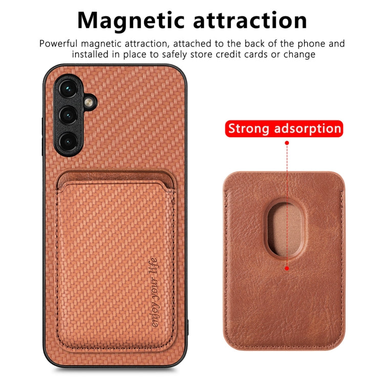 For Samsung Galaxy A14 5G Carbon Fiber Leather Card Magsafe Magnetic Phone Case(Brown) by buy2fix