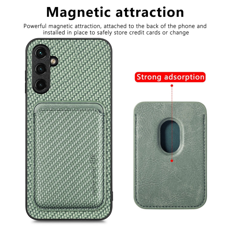 For Samsung Galaxy A14 5G Carbon Fiber Leather Card Magsafe Magnetic Phone Case(Green) - Galaxy Phone Cases by buy2fix | Online Shopping UK | buy2fix