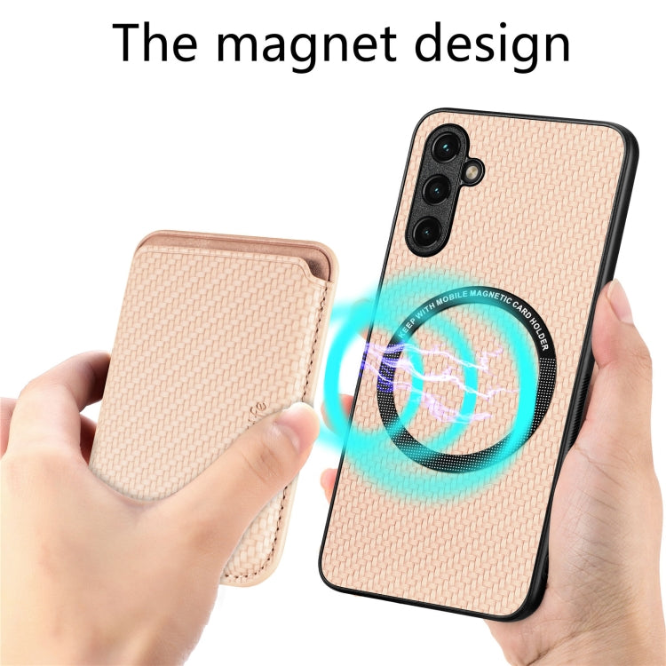 For Samsung Galaxy A14 5G Carbon Fiber Leather Card Magsafe Magnetic Phone Case(Khaki) by buy2fix