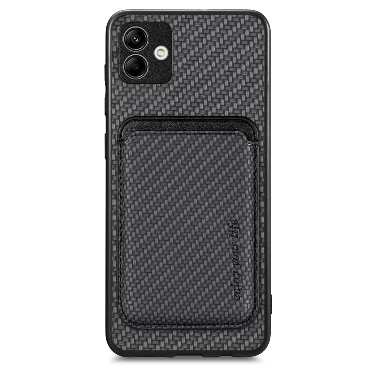 For Samsung Galaxy A04 4G Carbon Fiber Leather Card Magsafe Magnetic Phone Case(Black) by buy2fix