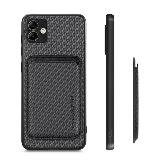 For Samsung Galaxy A04 4G Carbon Fiber Leather Card Magsafe Magnetic Phone Case(Black) by buy2fix