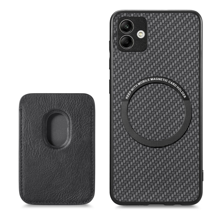 For Samsung Galaxy A04 4G Carbon Fiber Leather Card Magsafe Magnetic Phone Case(Black) by buy2fix