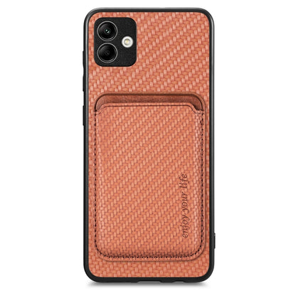 For Samsung Galaxy A04 4G Carbon Fiber Leather Card Magsafe Magnetic Phone Case(Brown) by buy2fix