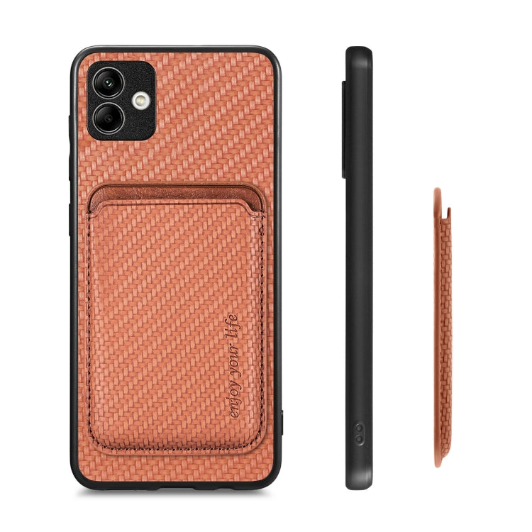 For Samsung Galaxy A04 4G Carbon Fiber Leather Card Magsafe Magnetic Phone Case(Brown) by buy2fix
