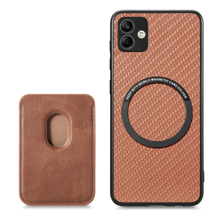 For Samsung Galaxy A04 4G Carbon Fiber Leather Card Magsafe Magnetic Phone Case(Brown) by buy2fix
