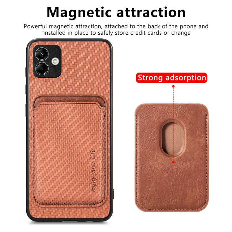 For Samsung Galaxy A04 4G Carbon Fiber Leather Card Magsafe Magnetic Phone Case(Brown) by buy2fix