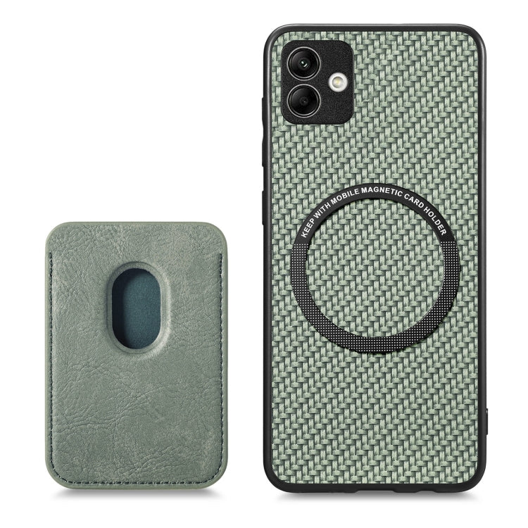 For Samsung Galaxy A04 4G Carbon Fiber Leather Card Magsafe Magnetic Phone Case(Green) by buy2fix