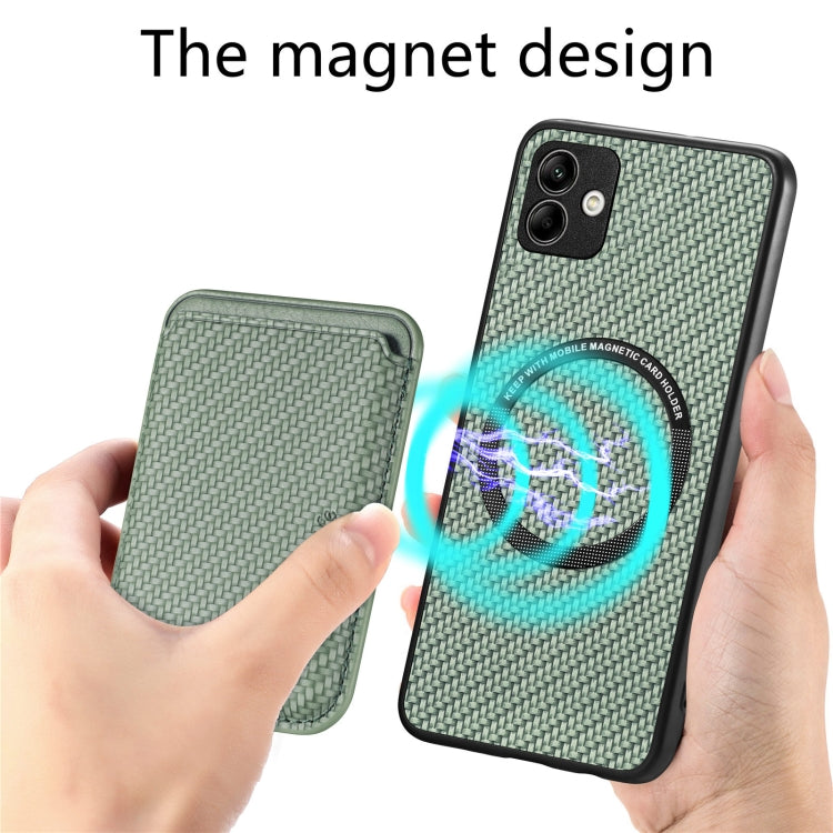 For Samsung Galaxy A04 4G Carbon Fiber Leather Card Magsafe Magnetic Phone Case(Green) by buy2fix