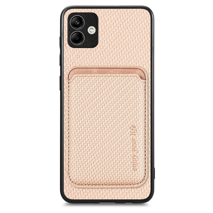 For Samsung Galaxy A04 4G Carbon Fiber Leather Card Magsafe Magnetic Phone Case(Khaki) by buy2fix