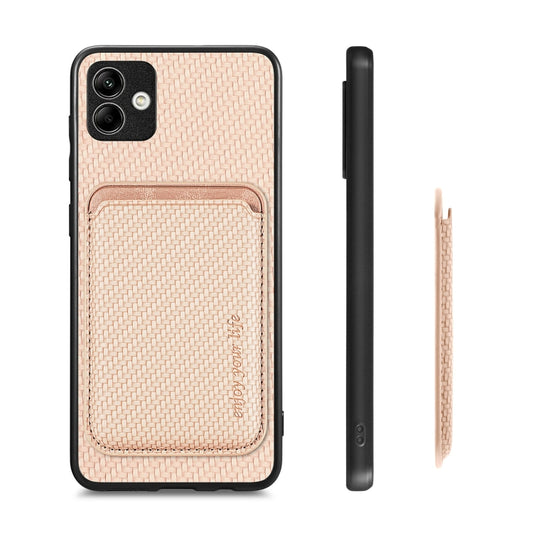 For Samsung Galaxy A04 4G Carbon Fiber Leather Card Magsafe Magnetic Phone Case(Khaki) by buy2fix