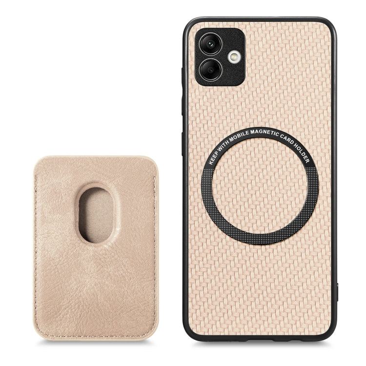 For Samsung Galaxy A04 4G Carbon Fiber Leather Card Magsafe Magnetic Phone Case(Khaki) by buy2fix